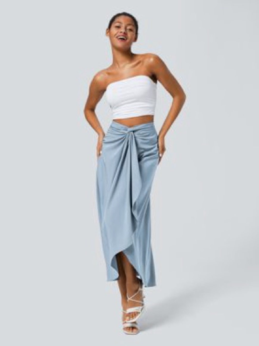 HALARA Dusty Blue High-Low Knot Front Wrap Skirt - Picture 6 of 9